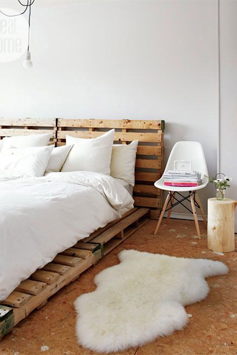 Wood Palettes As Bed Frame And Headboard