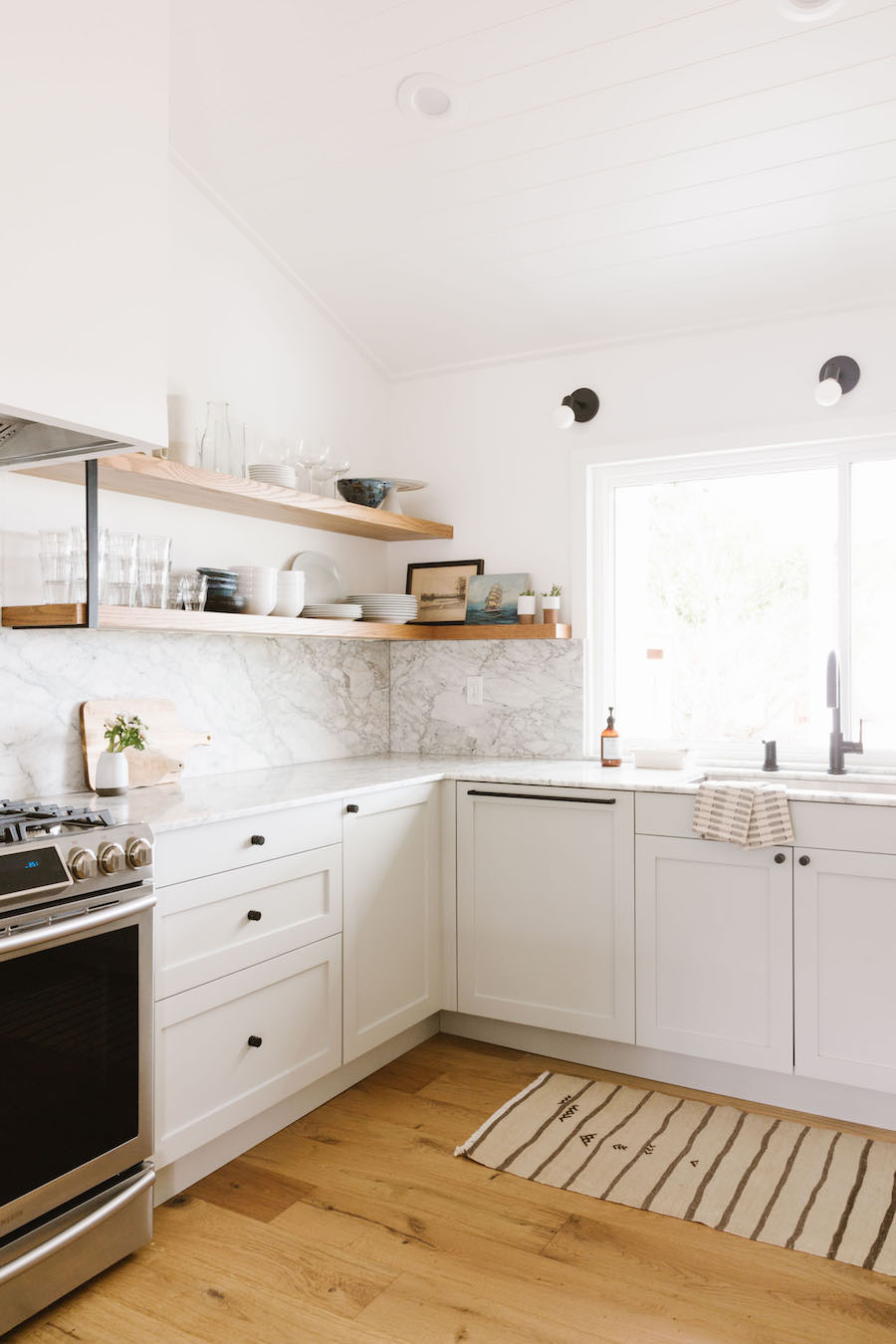 White Marble Backsplash Kitchen Minimal Scandinavian Style In California