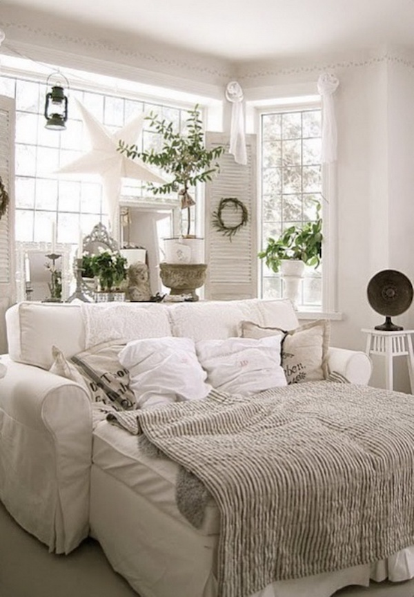 Cozy White Sleeper Sofa Set Up