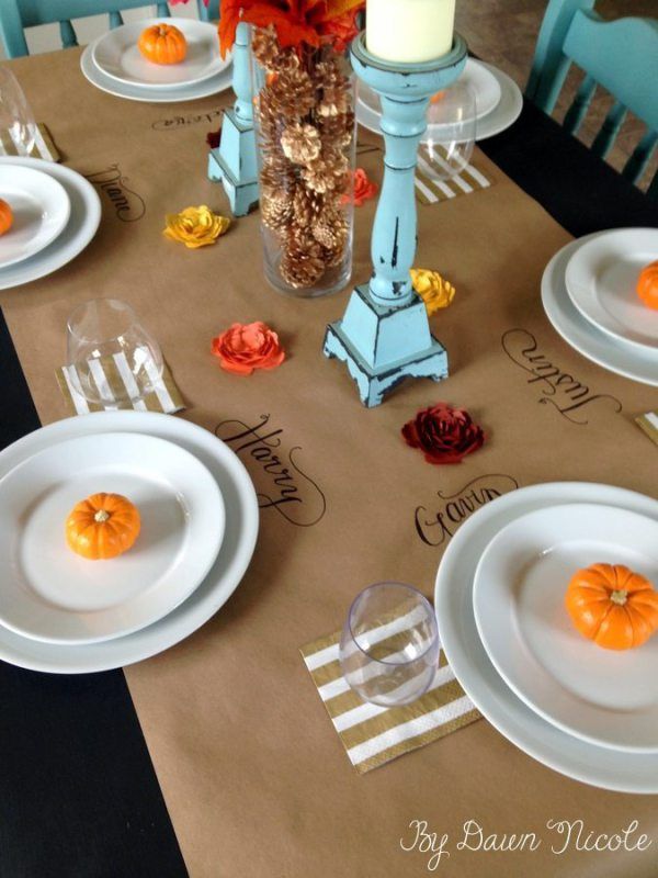 DIY Brown Paper Table Runner for Thanksgiving Decor via DawnNicole
