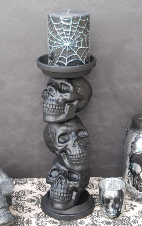 DIY Halloween Stacked Skull Candle Holder