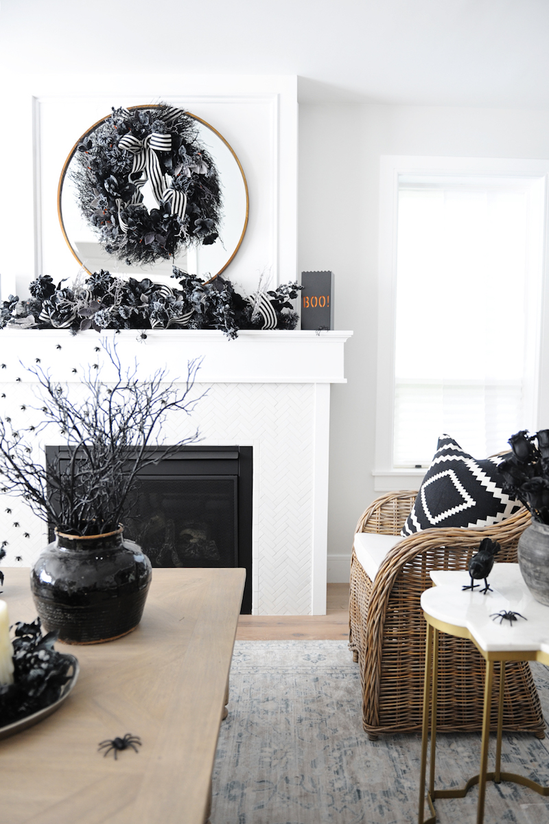 Halloween Decor Ideas Black And White Halloween Mantel Via Pink Peppermint Design