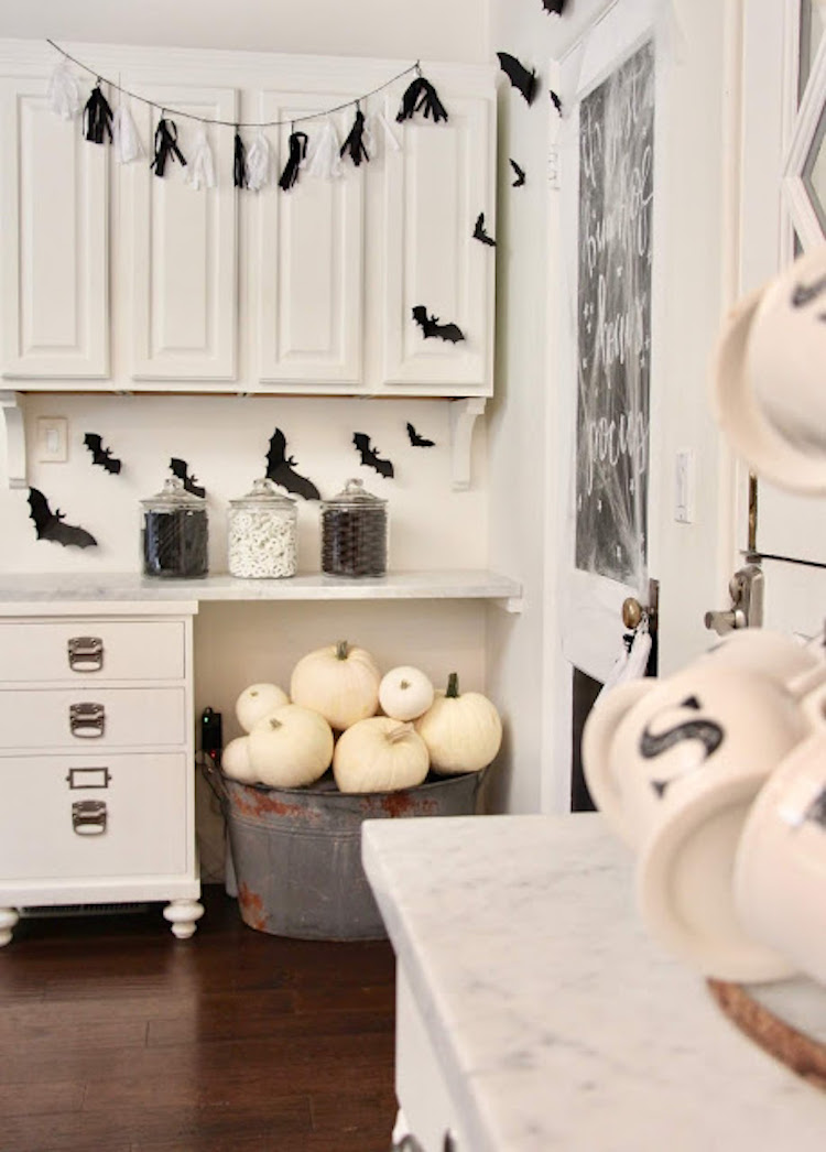 Halloween Decor Ideas White Pumpkins In Bucket