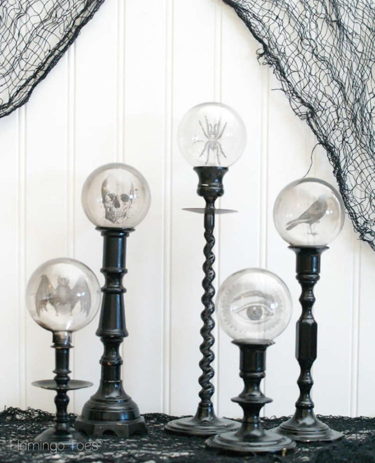 Spooky Crystal Ball Halloween Candlesticks DIY Halloween Decorations