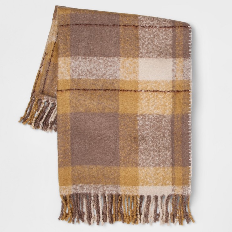 Affordable Fall Decorations Faux Mohair Brown Plaid Throw Blanket