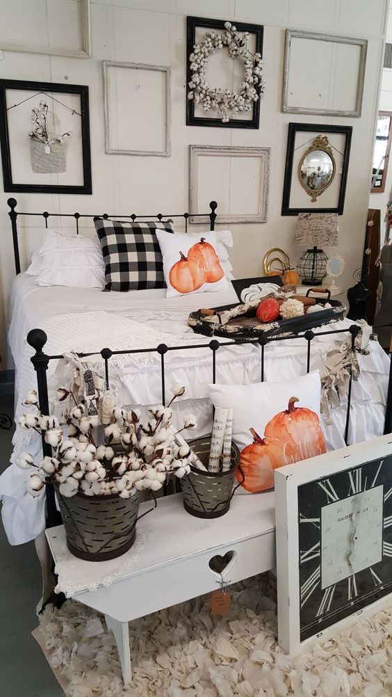 Buffalo Check Fall Bedroom Decor With Pumpkin Throw Pillows Autumn Style