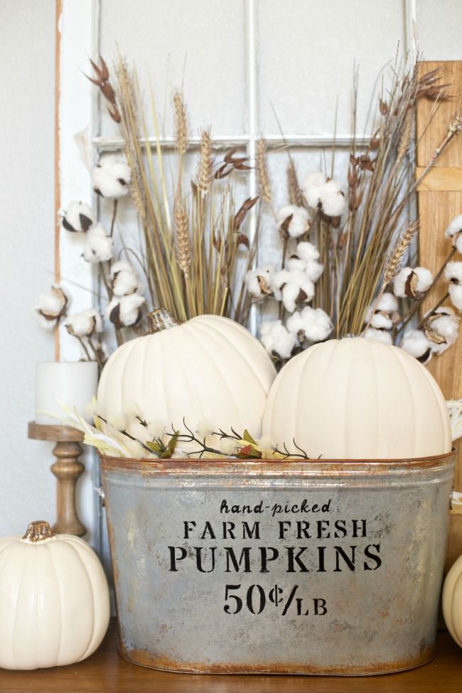 DIY Farmhouse Pumpkin Bucket via anightowlblog #FallDecor #DIYDecor #FallDIY