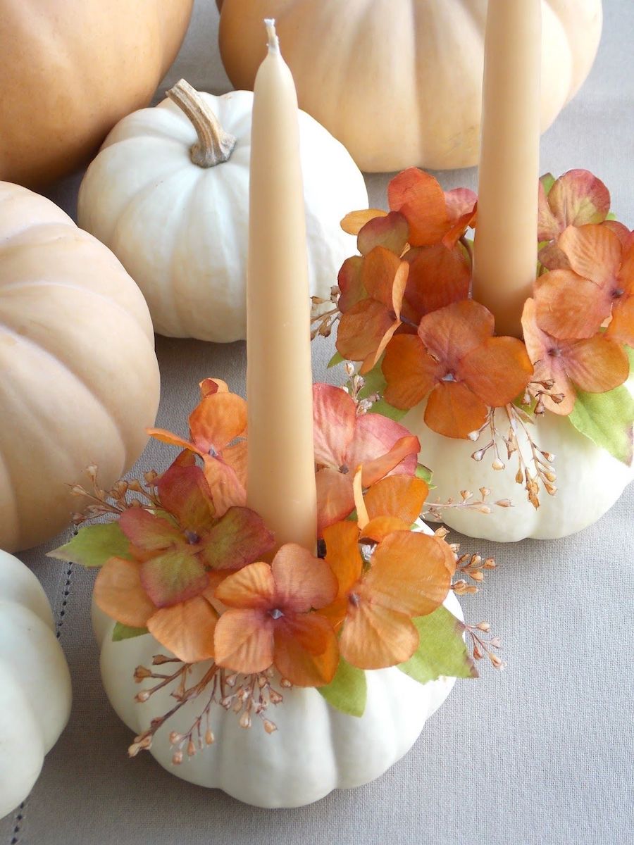 Fall Decor DIY Pumpkin Candle Holder via ahomemadeliving