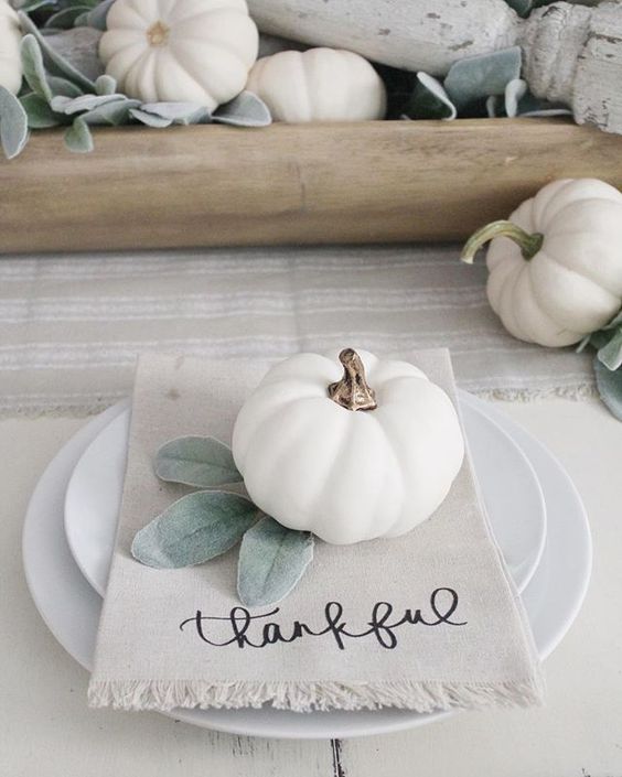 Thankful Napkins With White Pumpkins Thanksgiving Tablescape