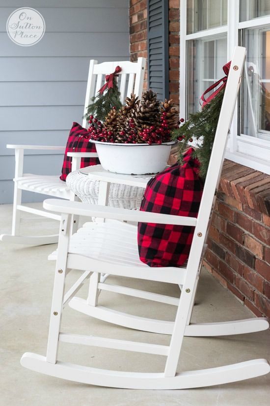 Christmas Buffalo Check-Pillows Front Porch via onsuttonplace