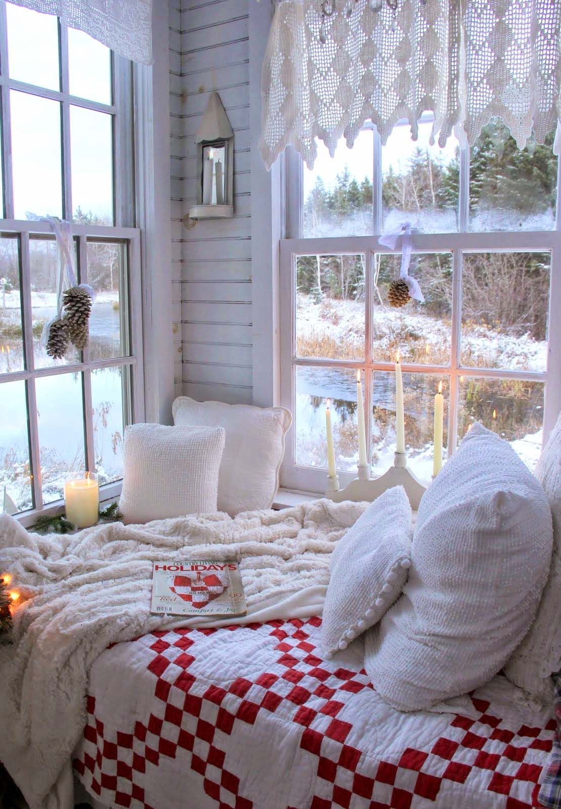 Christmas Corner Nook overlooking winter lake