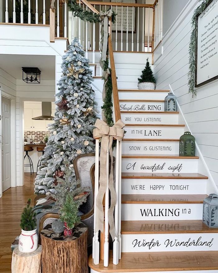 Christmas Lyrics on the back of the Stairs via @farmhousechic4sure