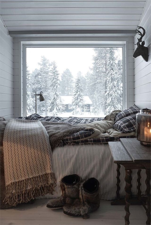 Cozy winter country house bedroom