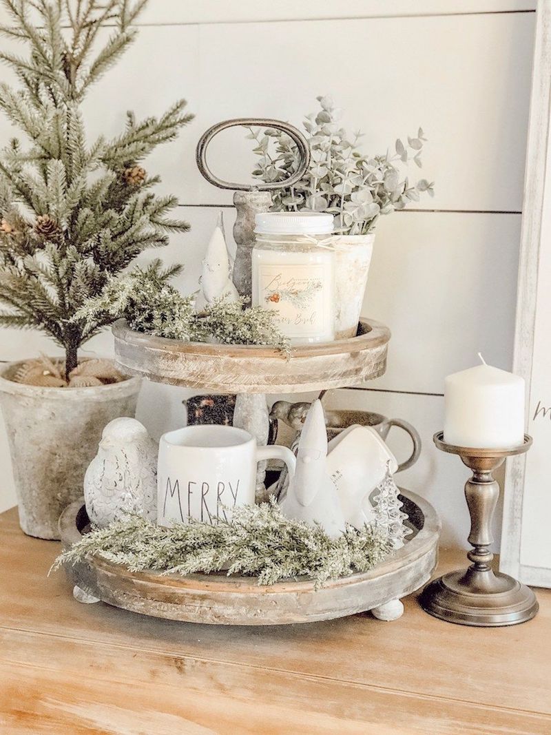 Farmhouse Christmas Decor Tiered Stand via rainandpine