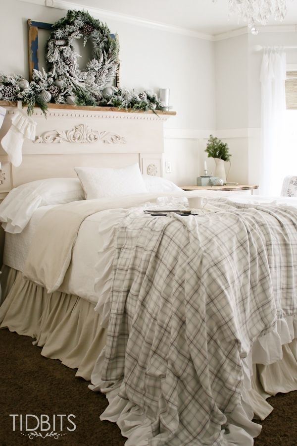 French Country Christmas Bedroom via tidbits-cami #FrenchCountry #FrenchChristmas #FrenchCountryDecor