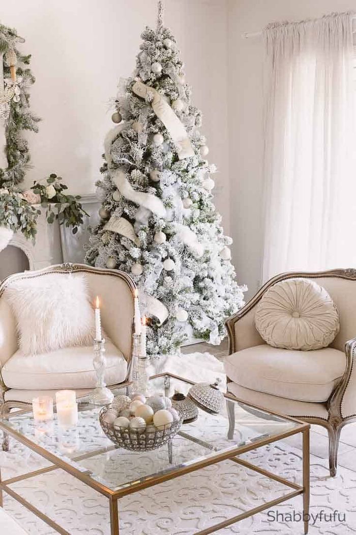 French Country Living Room Christmas Decor via Shabbyfufu #FrenchCountry #FrenchChristmas #FrenchCountryDecor