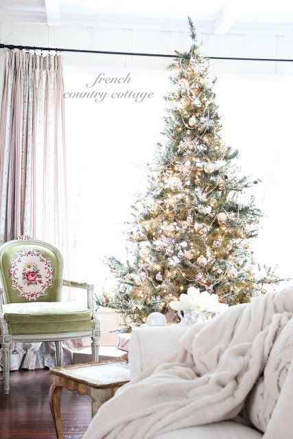 Louis Arm Chair with Christmas tree via frenchcountrycottage #FrenchCountry #FrenchChristmas #FrenchCountryDecor