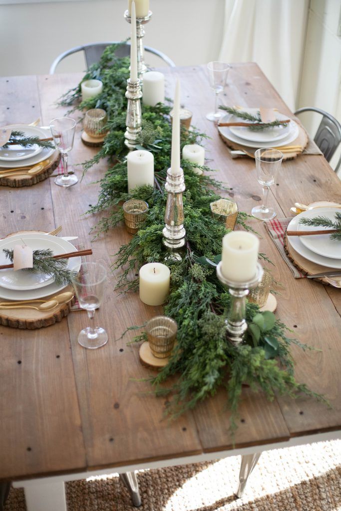 Rustic Evergreen Christmas Tablescape via laurenmcbrideblog