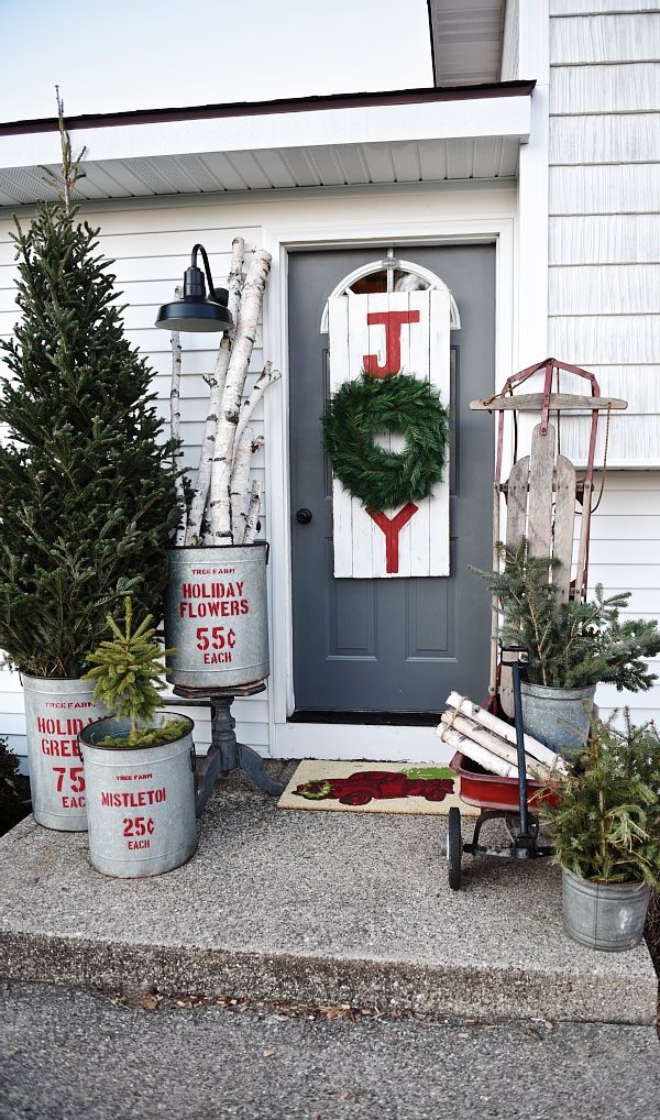 Rustic Farmhouse Front Porch Decor for Christmas via Liz Marie Blog