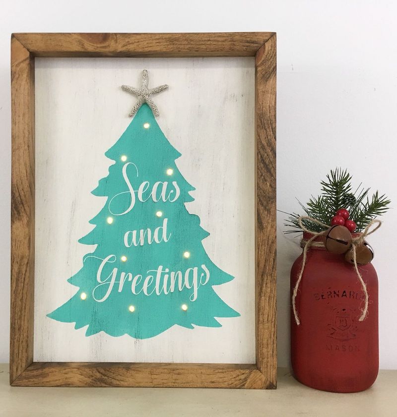 Seas and Greetings beach decor for Christmas Sign