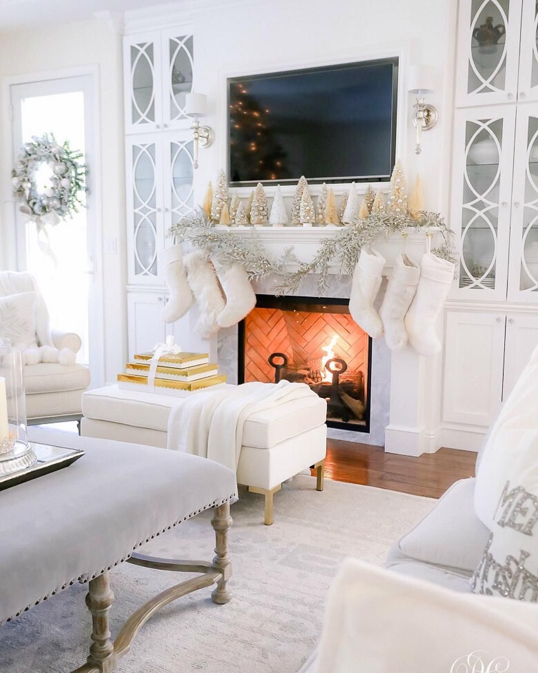 Silver and White Christmas Mantel via @randigarrettdesign