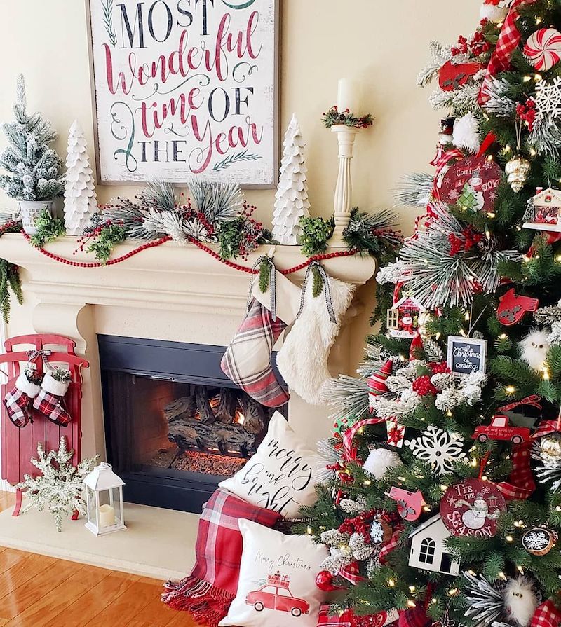 Traditional Christmas Mantel Decor via @blessed_at_home