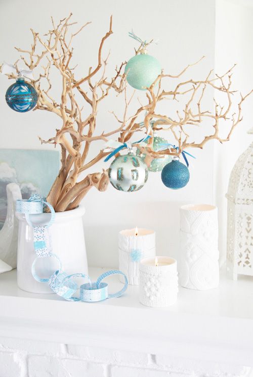 Turquoise Ornaments on Beachwood Christmas Tree Decor via decor8blog