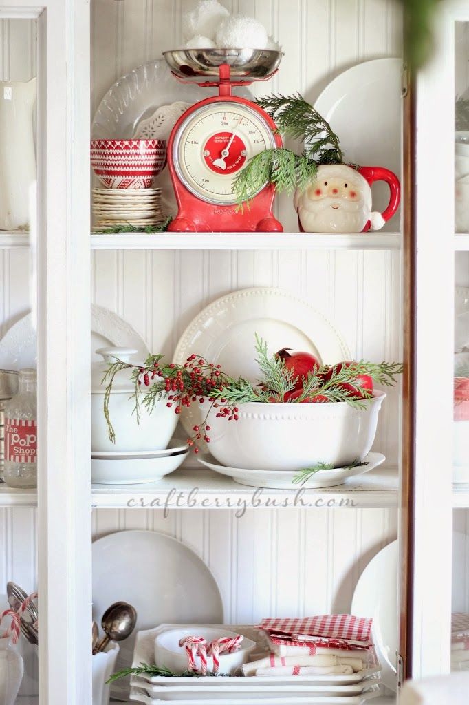 Vintage Farmhouse Christmas Hutch Decor via craftberrybush