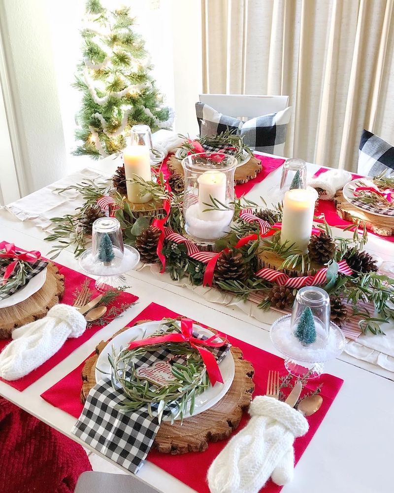 White Mitten Utensil Holders Christmas Tablescape via @cherished_treasures_