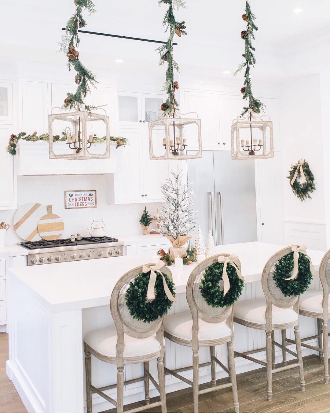 Wreaths on the back of Kitchen Bar chairs via @alifedotowsky