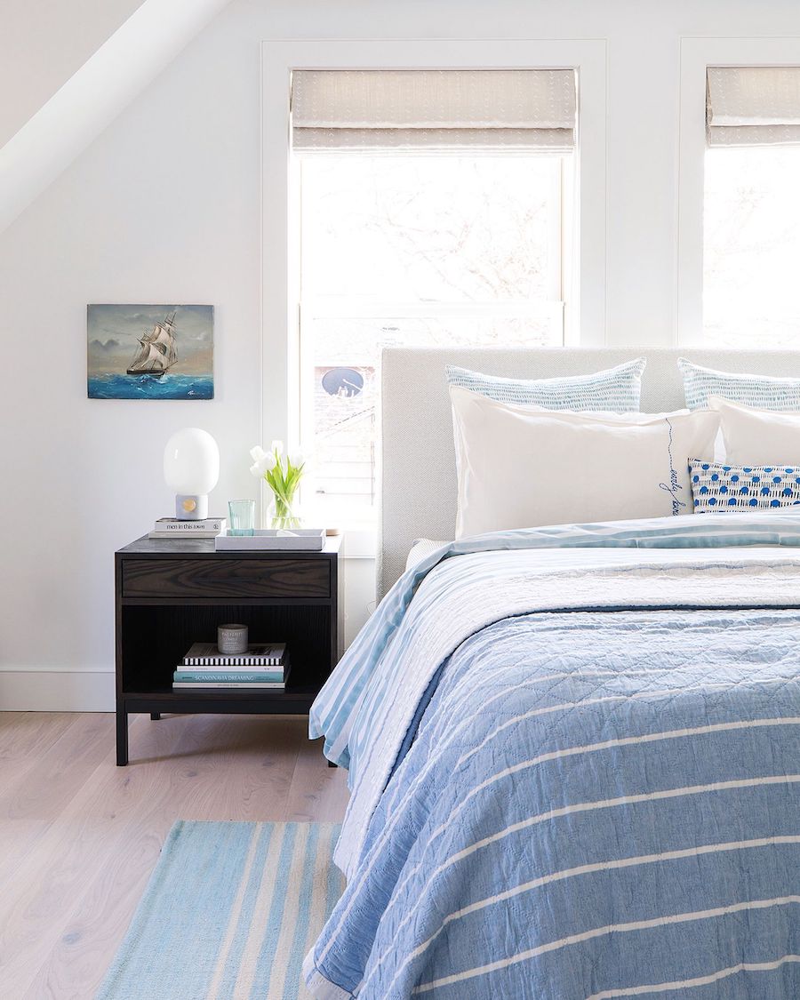 Blue linens in the Beach home bedroom