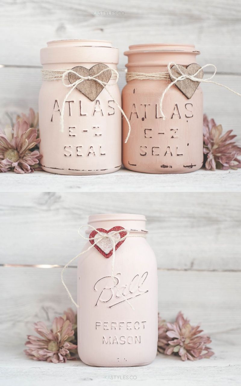 DIY Latex Painted Mason Jars for Valentine’s Day Decor via kastyles