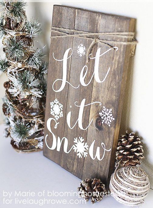 DIY Let it Snow Wood Sign Decor via livelaughrowe