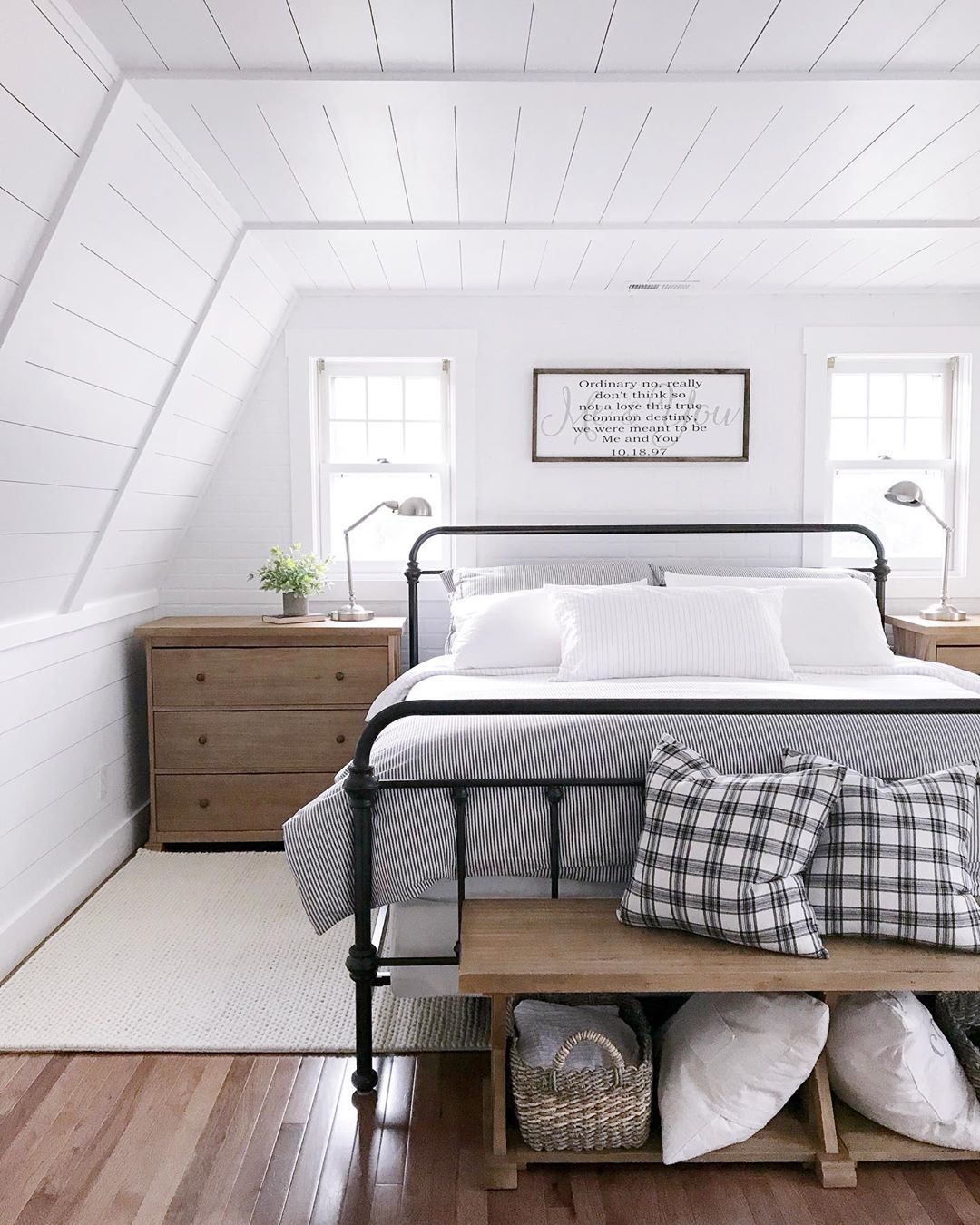 Farmhouse Style Bedroom with Wrought Iron Headboard via @angelarose_diyhome