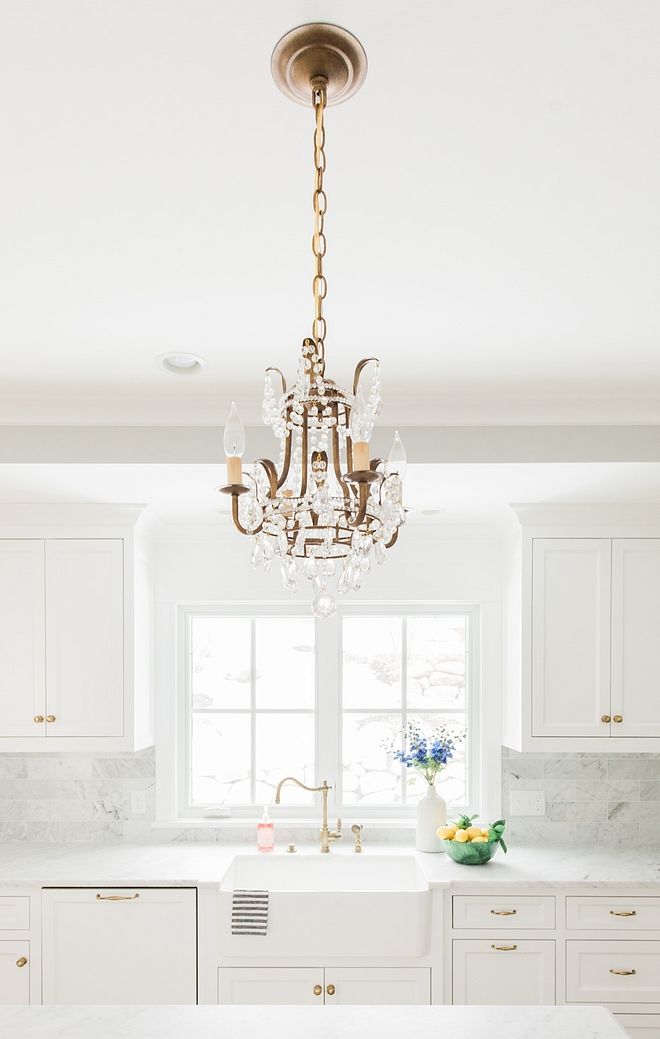 French crystal chandelier pendant in kitchen