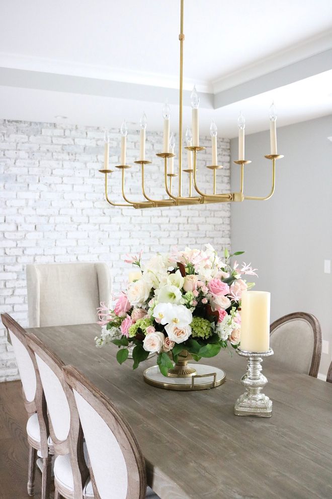 Linear Chandelier Feminine farmhouse dining room