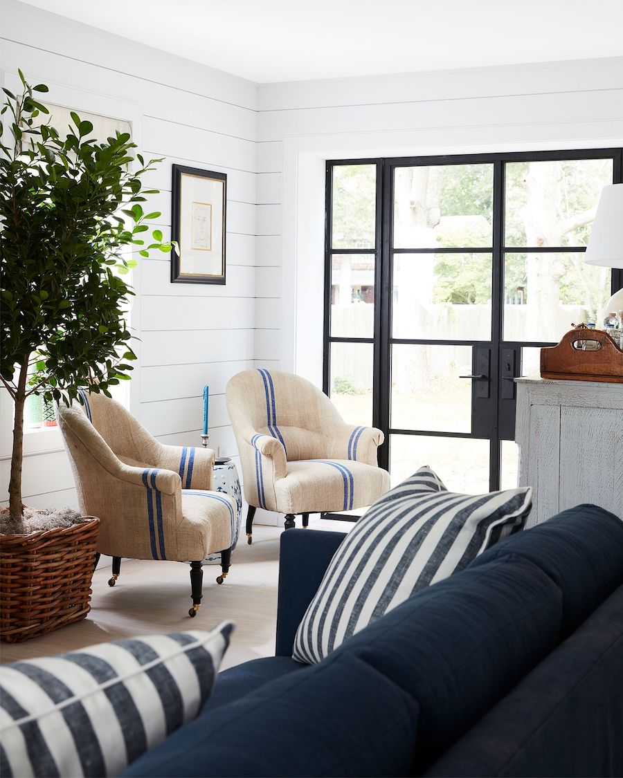 Nautical Accent Chairs with Blue Stripe