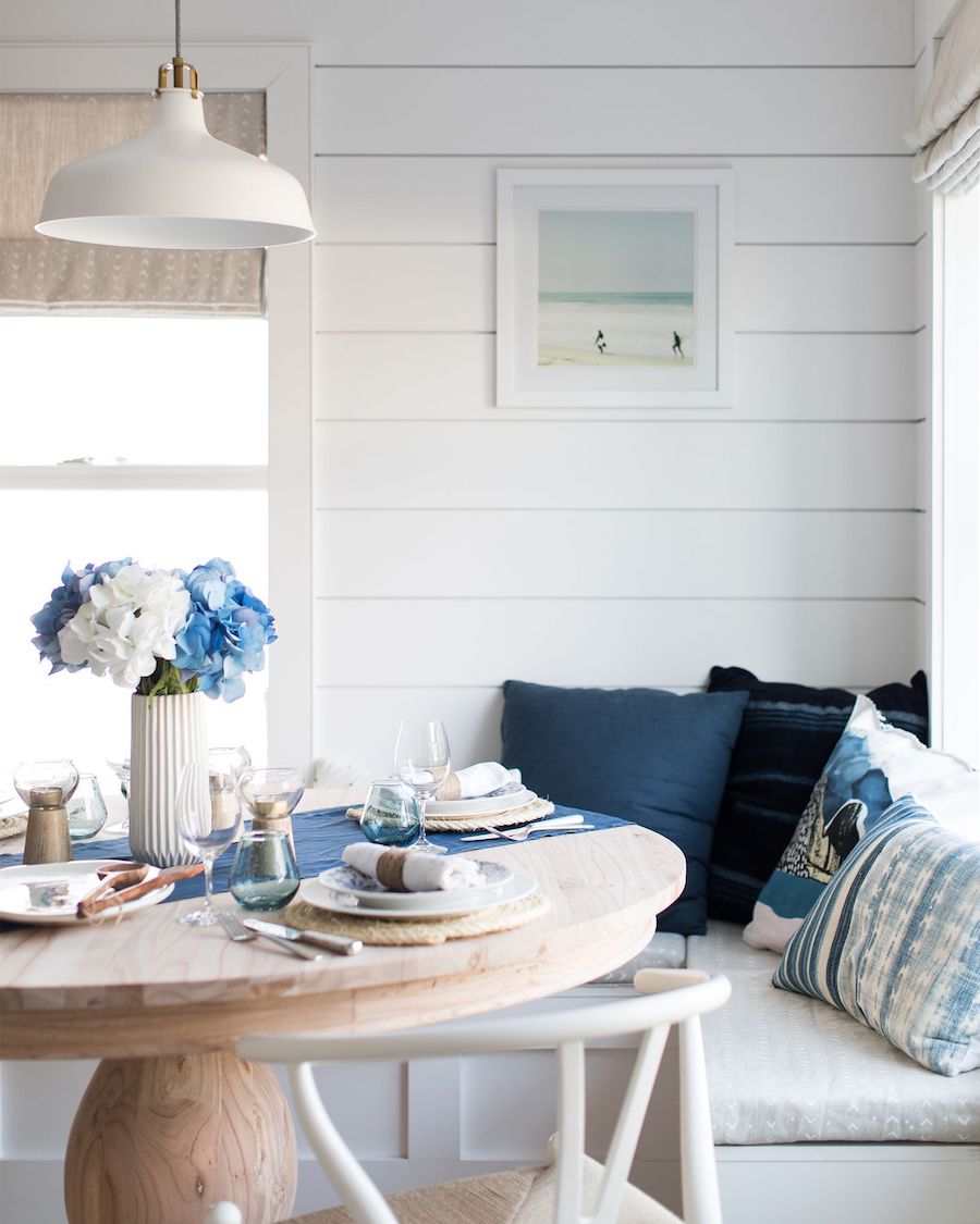 Nautical tablescape in Breakfast Nook Beach home