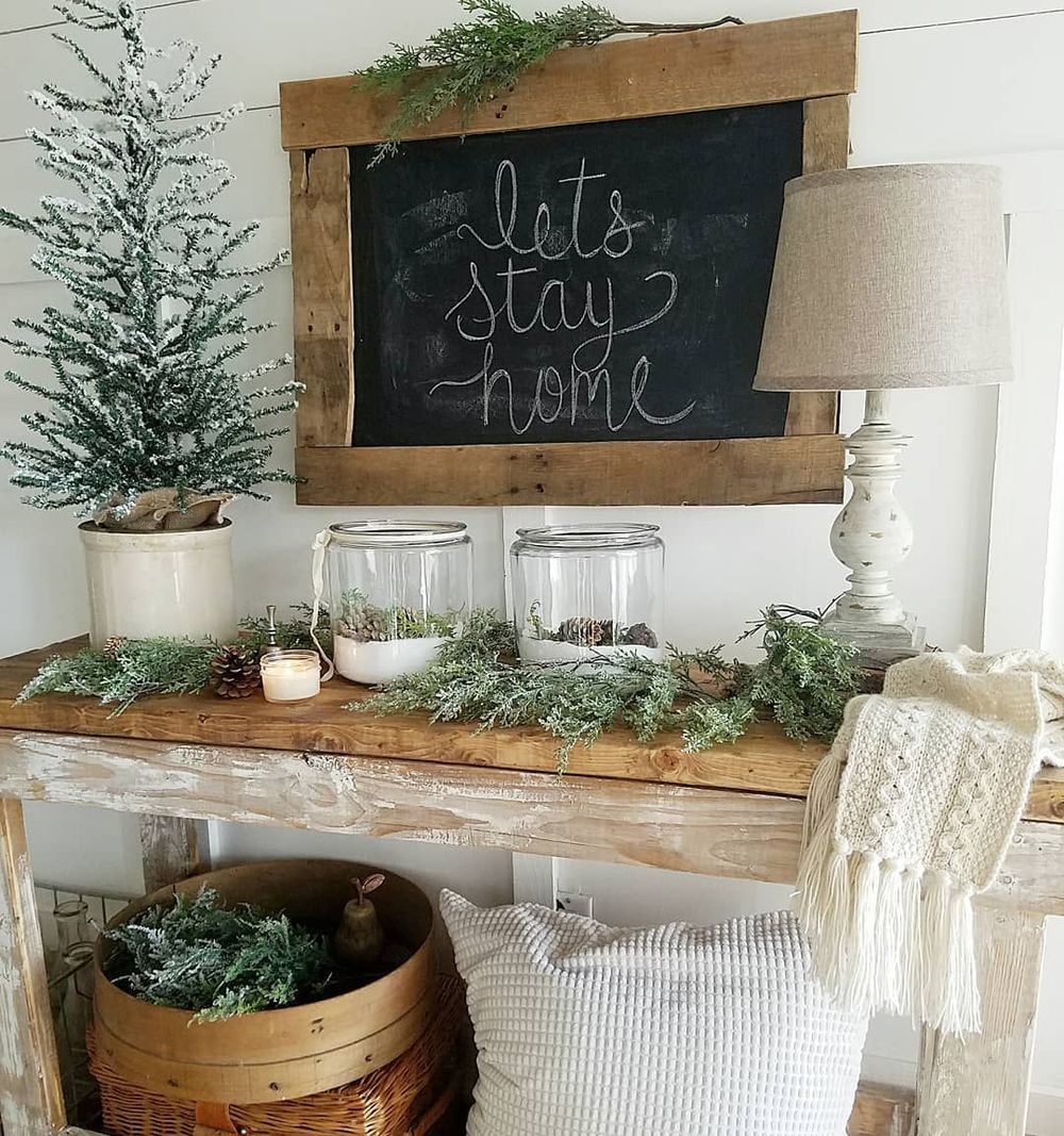 Rustic winter console table decor