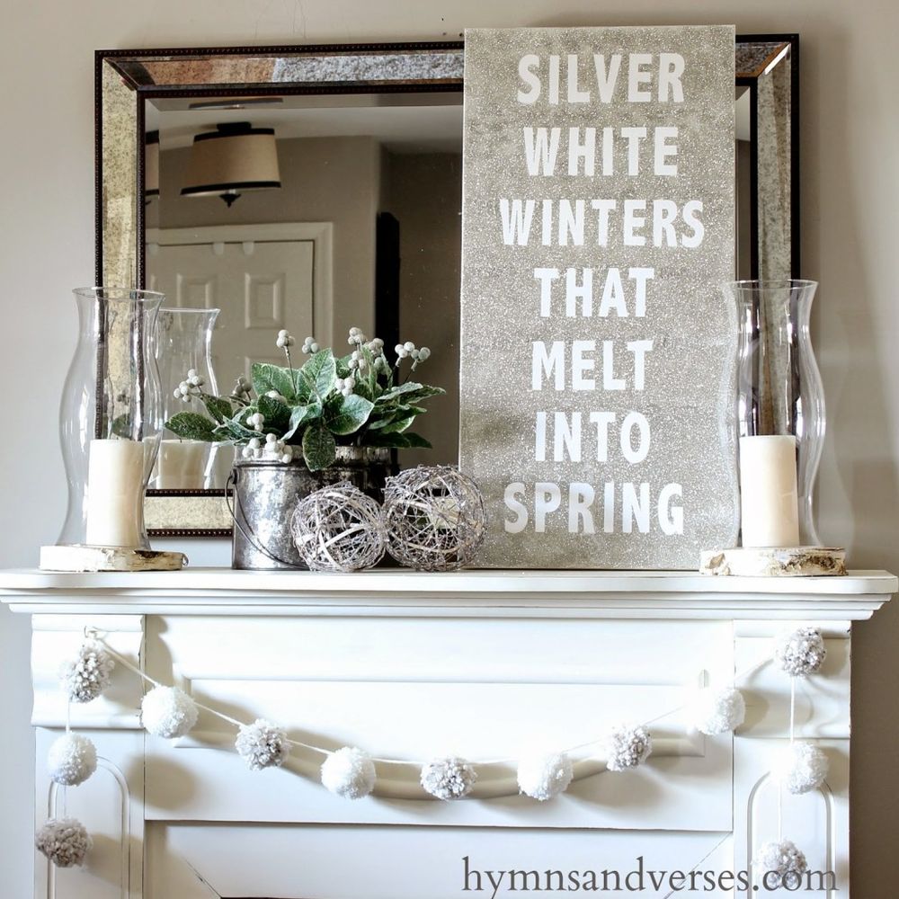 Silver winter mantel decor via hymnsandverses