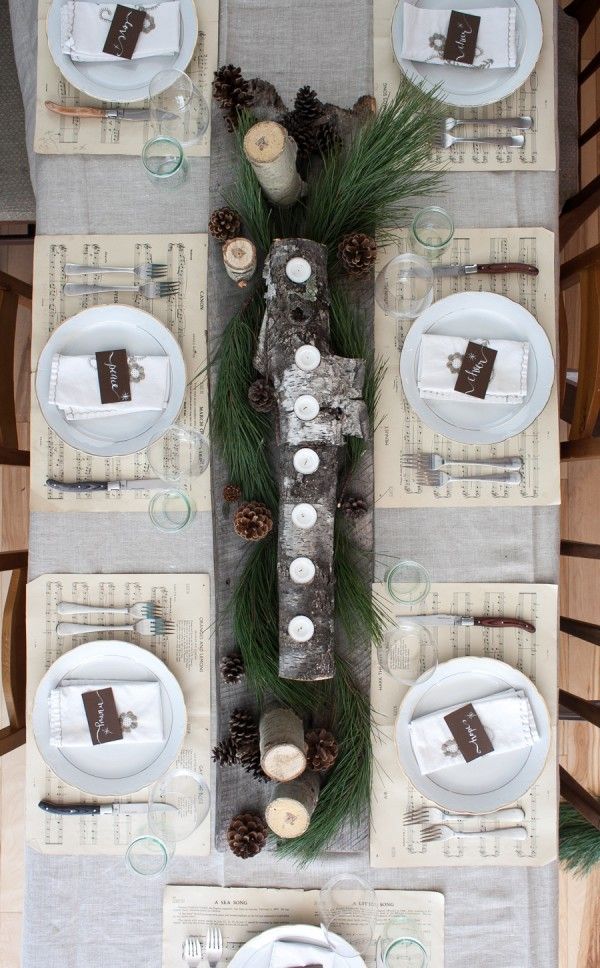 Winter candle log centerpiece via simplebites