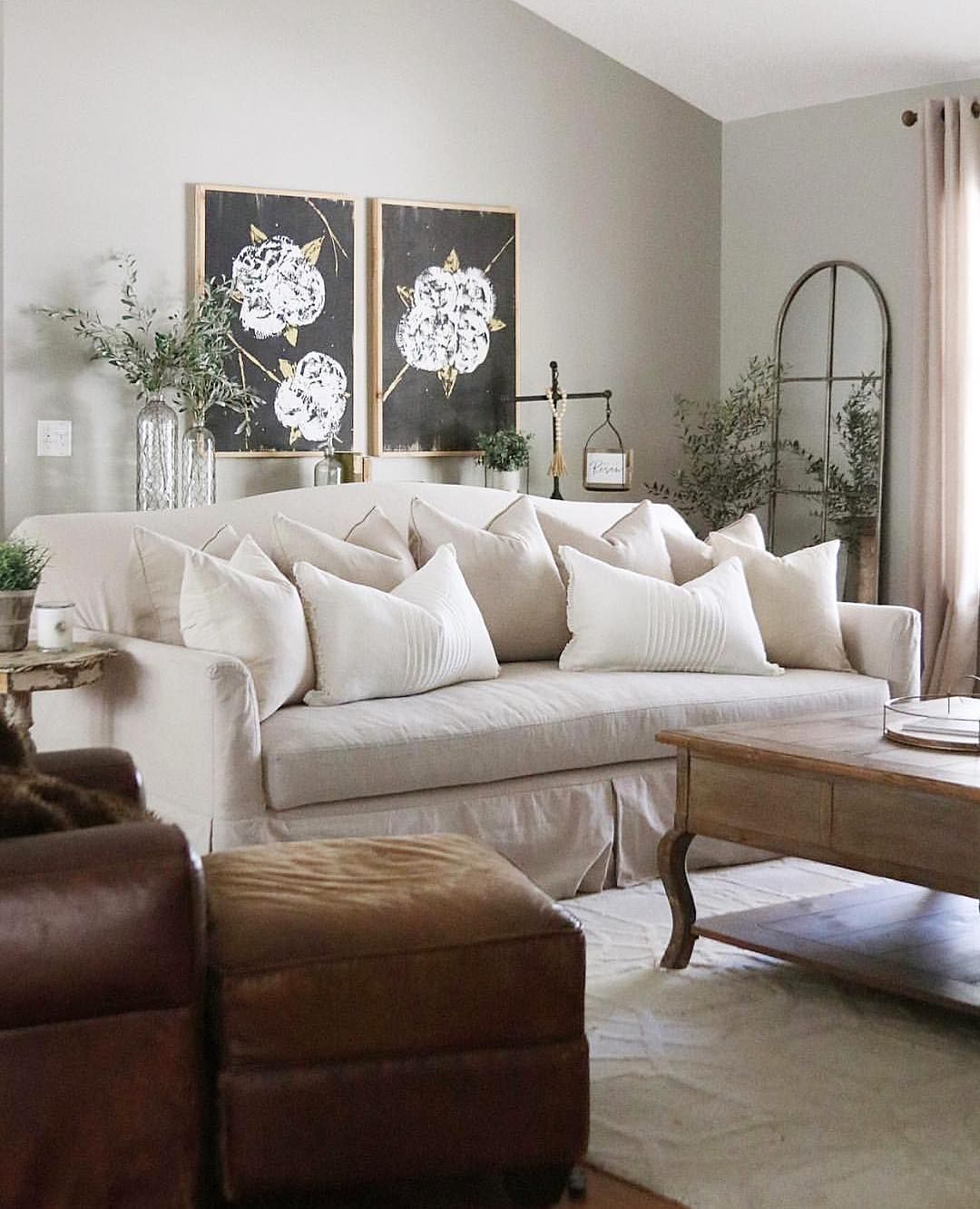 Beige Round Back French Country Sofa In Living Room Via @simplyciani 