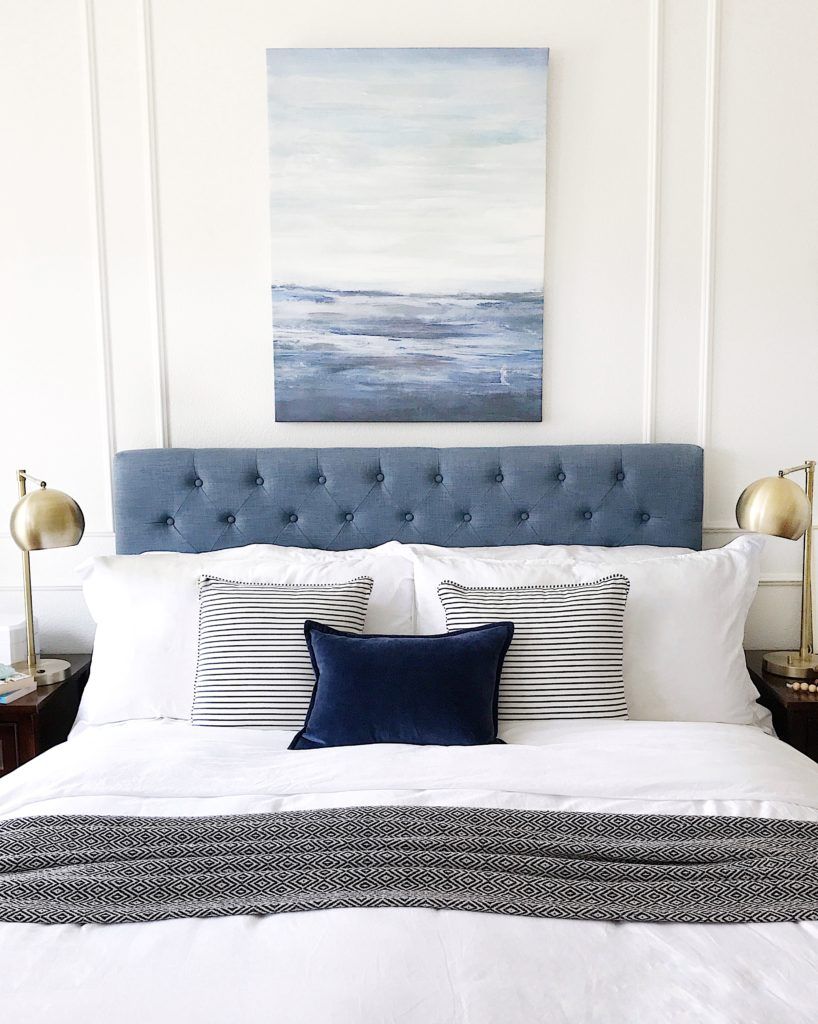 Faded Blue tufted headboard via Jane at Home