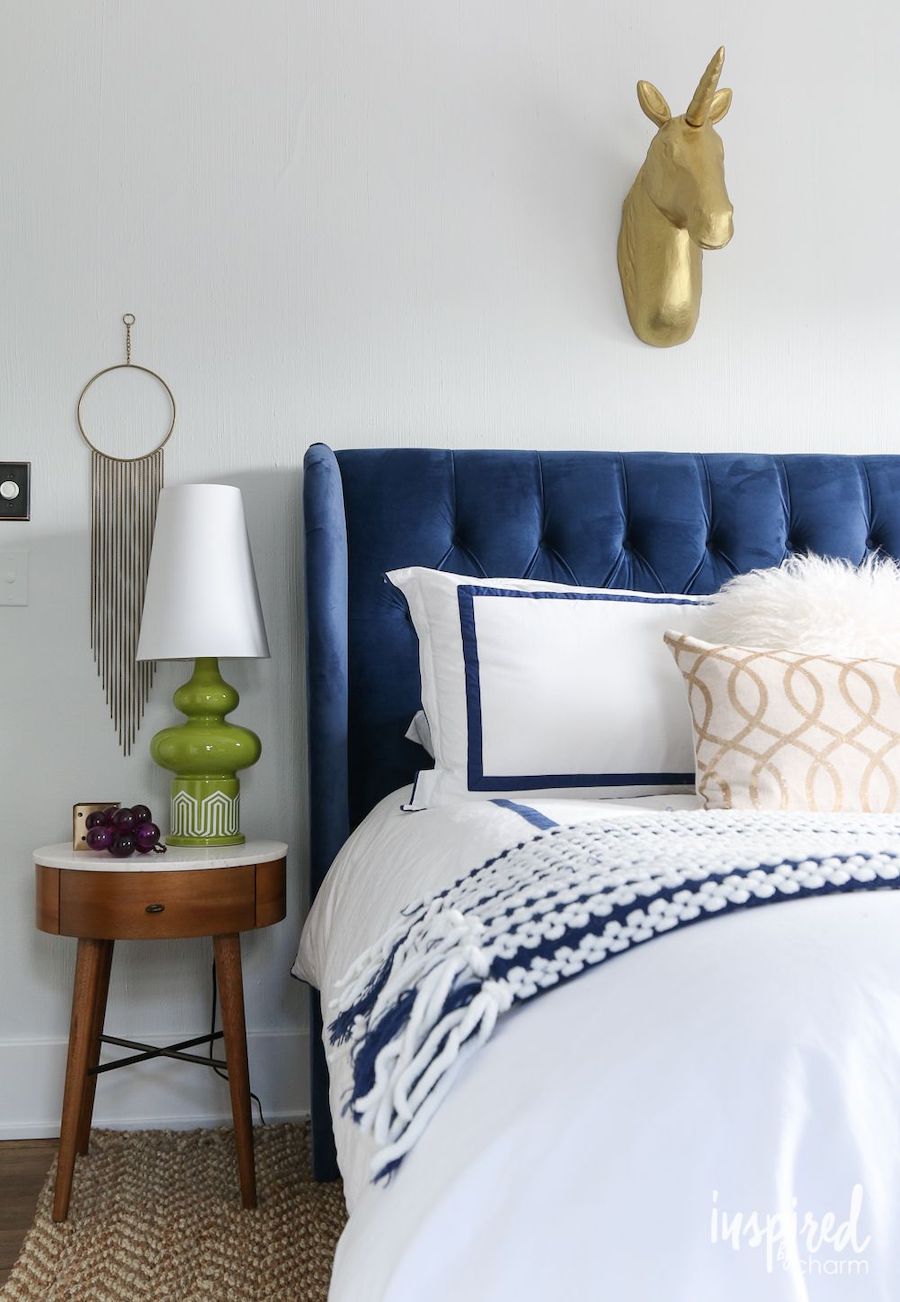 Navy deals blue headboard