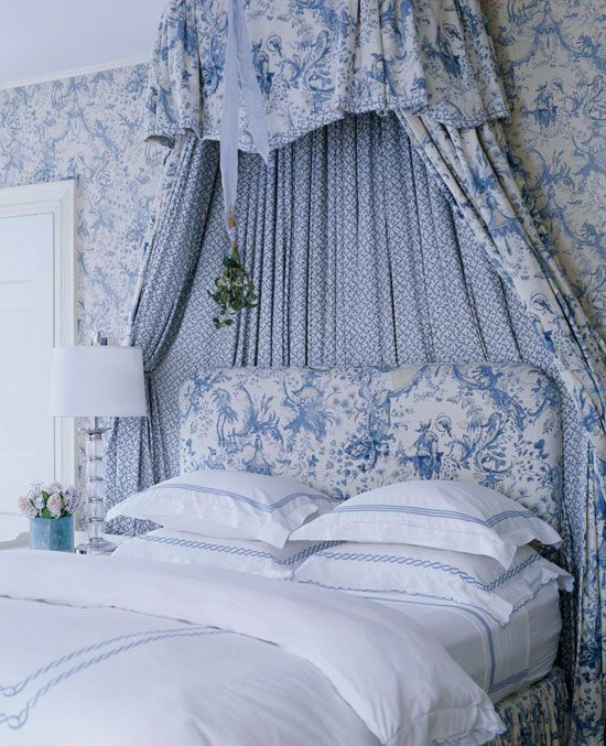 Country Decor Toile Bedroom via Traditional Home