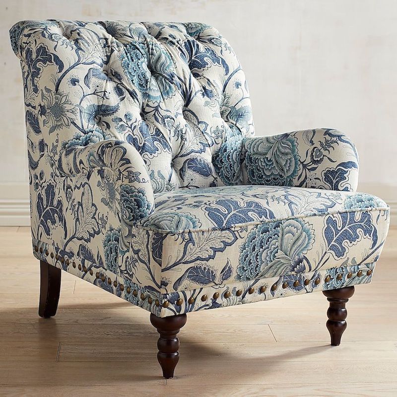 Country Tufted Accent Blue Floral Armchair via Pier1