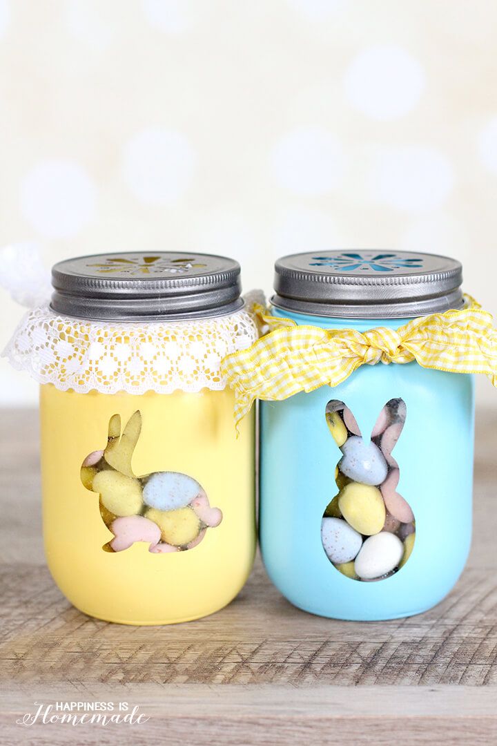 Easter Bunny Treat Jars Pastel DIY Project Craft via happinessishomemade