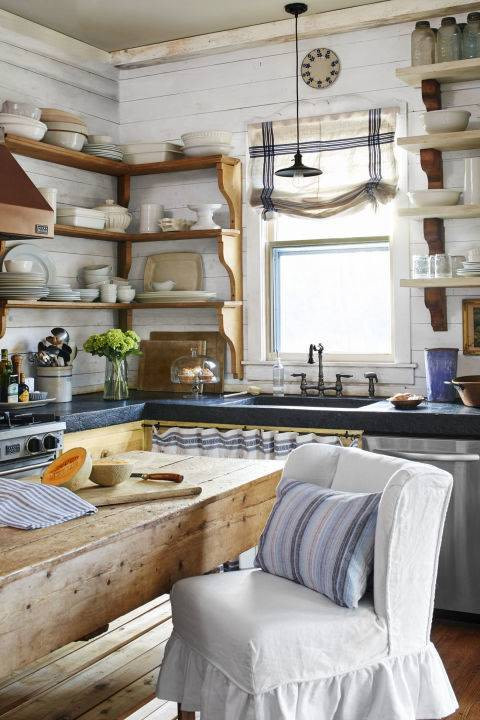 Open shelves in Country Style Kitchen via Country Living