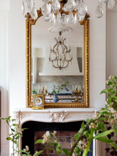 Parisian mirrors in french living room fireplace abkasha