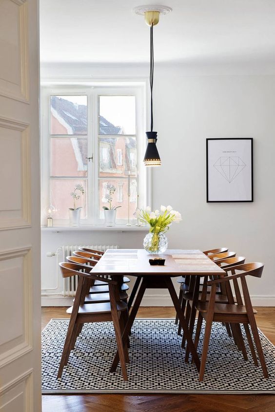 mid century chairs with farmhouse table